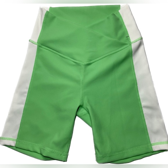 Activewear Shorts Rib Cross Waist Neon Apple Bike Yoga Shorts Gym - Picture 3 of 10